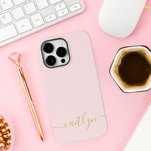 Girly Pink Monogram Modern Script Personalised Case-Mate iPhone 14 Pro Max Case