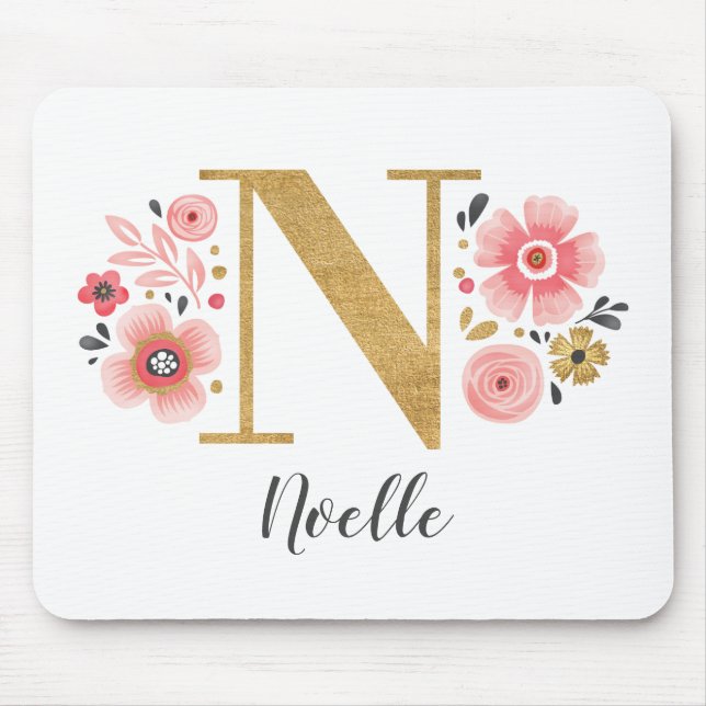 Girly Pink Monogram Mouse Mat (Front)