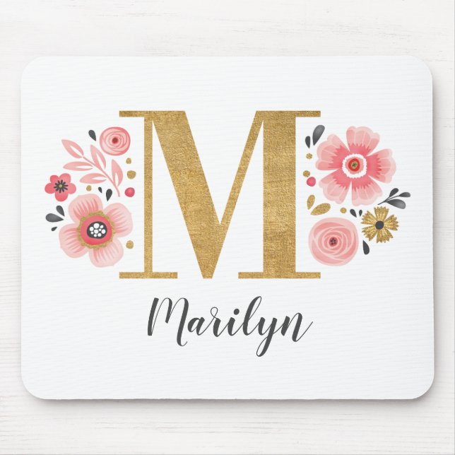 Girly Pink Monogram Mouse Mat (Front)