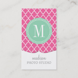 Girly Pink Moroccan Tiles Lattice Personalised Business Card
