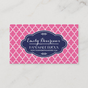 Girly Pink Moroccan Tiles Lattice Personalised Business Card