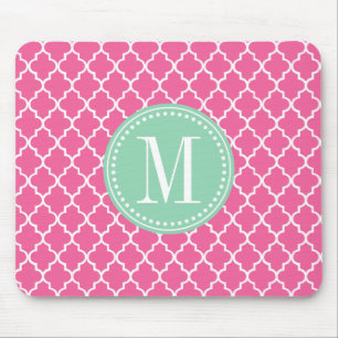 Girly Pink Moroccan Tiles Lattice Personalised Mouse Mat