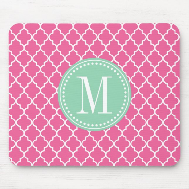 Girly Pink Moroccan Tiles Lattice Personalised Mouse Mat (Front)