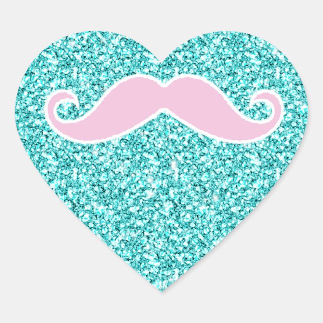 GIRLY PINK MUSTACHE ONTEAL GLITTER EFFECT HEART STICKER (Front)