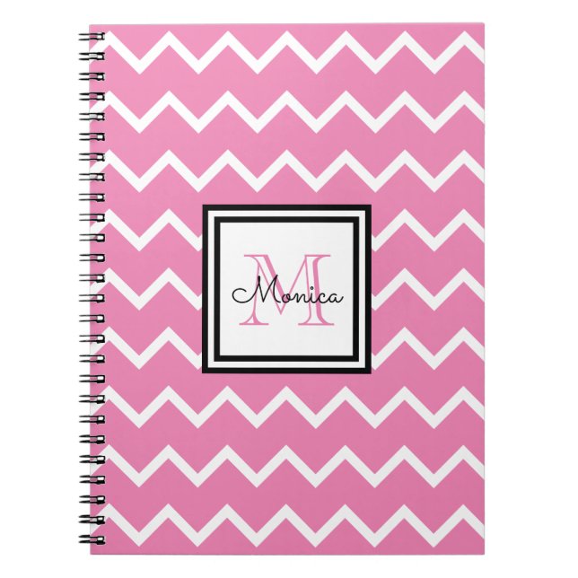 Girly Pink Name Monogram Chevron Notebook (Front)
