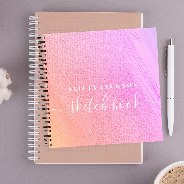 Girly pink name personalised modern sketchbook notebook (Creator Uploaded)