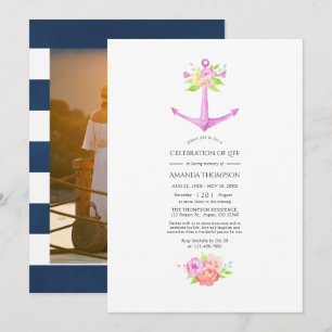 Girly Pink Nautical Floral Celebration of Life Invitation