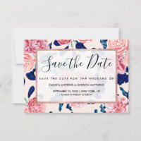 Girly Pink Navy Blue Country Painted Flowers