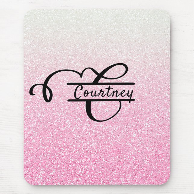 Girly Pink Ombre Glitter Letter C Split Monogram Mouse Mat (Front)