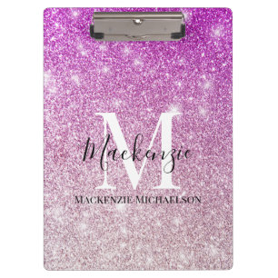 Girly Pink Ombre Glitter Monogram Name  Clipboard