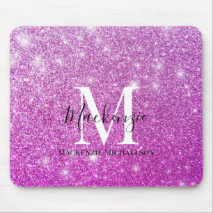 Girly Pink Ombre Glitter Monogram Name   Mouse Mat