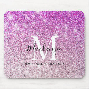 Girly Pink Ombre Glitter Monogram Name Mouse Mat