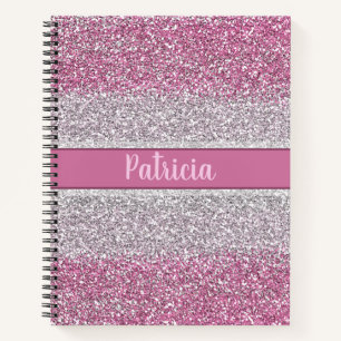 Girly Pink Ombre Glitter Personalised Name Notebook