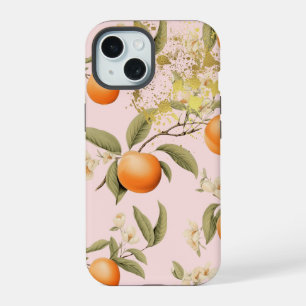 Girly Pink, Orange and Gold Apricot Fruit Trellis iPhone 15 Case