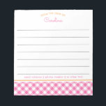 Girly Pink & Orange Script Gingham Lined Notepad<br><div class="desc">This design features a gingham pattern in preppy hot pink and orange with lines for writing. The collection of coordinating products is available in our shop, zazzle.com/store/doodlelulu. Contact us if you need this design applied to a specific product to create your own unique matching item or gift! Thank you so...</div>