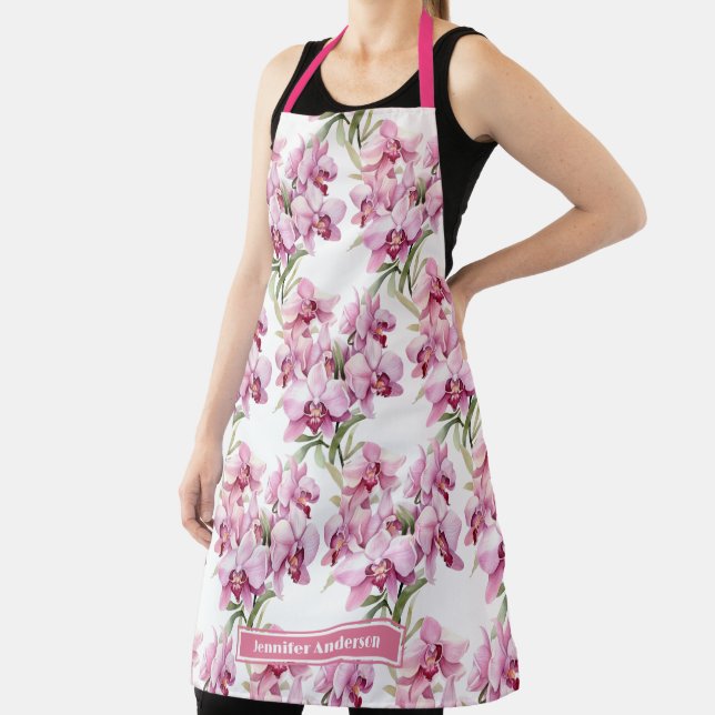 Girly Pink Orchid Floral  Apron (Insitu)