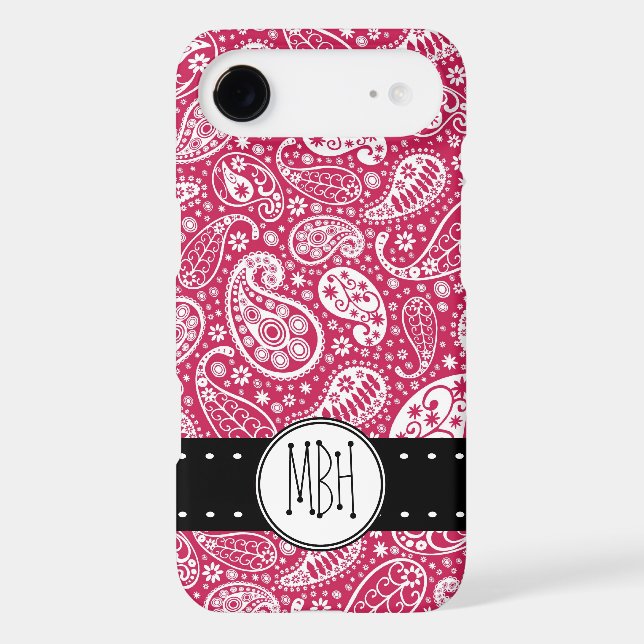 Girly PINK Paisley Pattern with Monogram Case-Mate iPhone Case (Back)