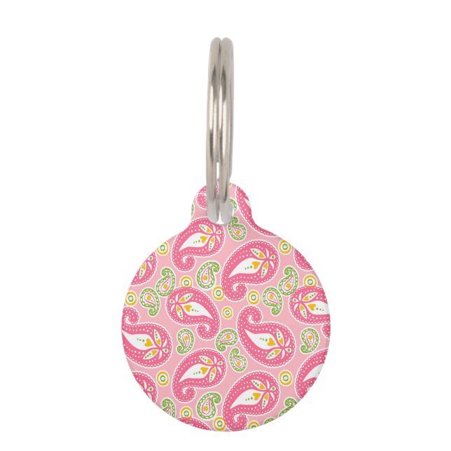 Girly Pink Paisley Pet Tag (Front)