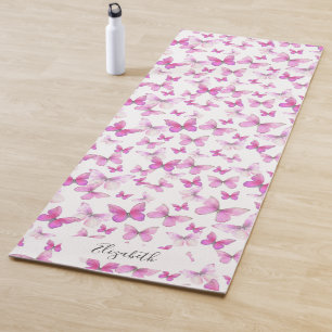 Girly Pink Pastel Butterflies Customized Yoga Mat