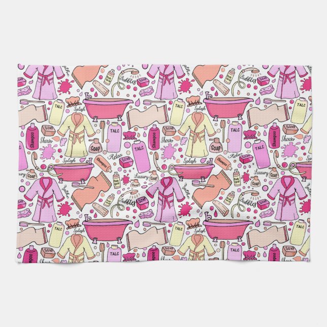 Girly Pink Pattern Tea Towel (Horizontal)