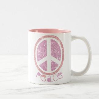Girly Pink Peace Sign Two-Tone Coffee Mug