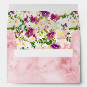 Girly Pink Peach Purple Burgundy Watercolor Floral Envelope