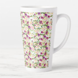 Girly Pink Peach Purple Burgundy Watercolor Floral Latte Mug