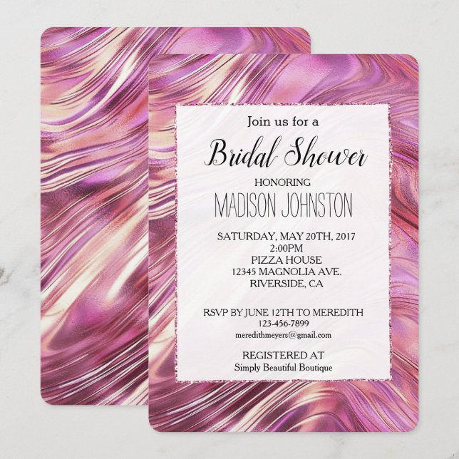 Girly Pink Pearl Rose Gold Glam Invitation (Front/Back)