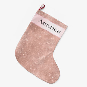 Girly Pink Pearl Rose Gold Glam Large Christmas Stocking