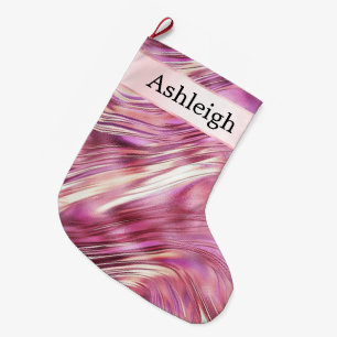 Girly Pink Pearl Rose Gold Glam Large Christmas Stocking