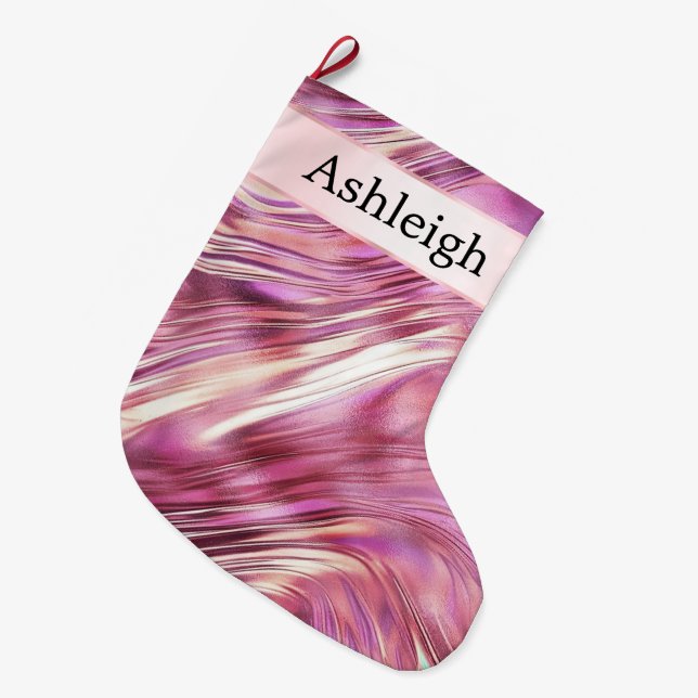 Girly Pink Pearl Rose Gold Glam Large Christmas Stocking (Front (Hanging))