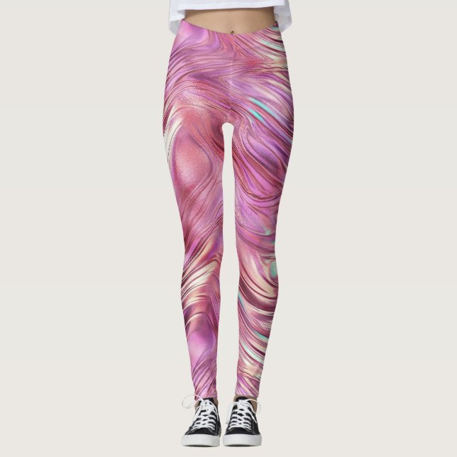 Girly Pink Pearl Rose Gold Glam Leggings (Front)