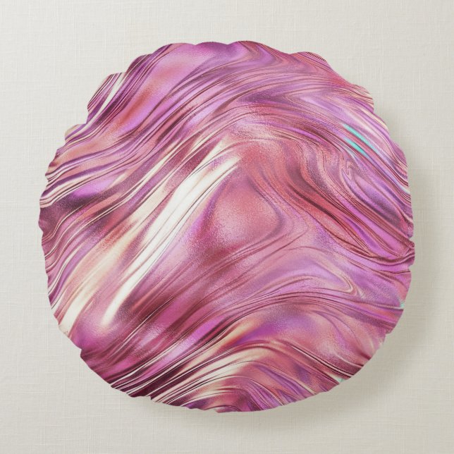 Girly Pink Pearl Rose Gold Glam Round Cushion (Front)