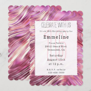 Girly Pink Pearl Rose Gold Glam Sweet 16 Invitation