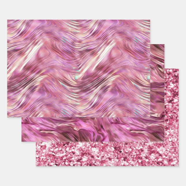 Girly Pink Pearl Rose Gold Glam Wrapping Paper Sheet (Set)