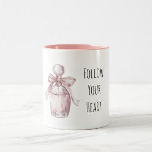 Girly Pink Perfume Bottle with Bow Two-Tone Coffee Mug