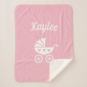 Girly pink personalised baby small fleece sherpa blanket