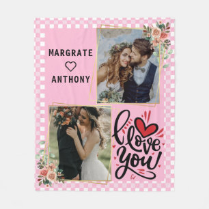 Girly Pink Personalised Couple Photo and Names   Fleece Blanket