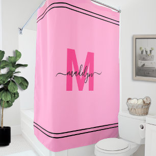 Girly Pink Personalised Elegant Name Monogram Shower Curtain