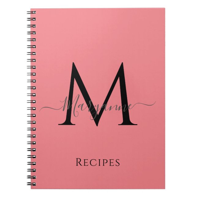 Girly Pink Personalised Monogram Black Notebook (Front)