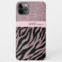 Girly Pink Personalised Name Zebra Print Rose Gold