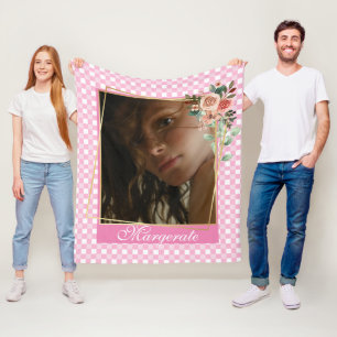 Girly Pink Personalised Photo and Name Fleece Blanket