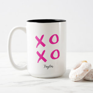 Girly Pink Personalised Valentine's XOXO Two-Tone Coffee Mug