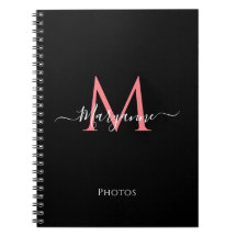Girly Pink Personalized Monogram Black Notebook