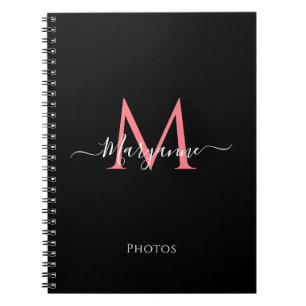 Girly Pink Personalized Monogram Black Notebook
