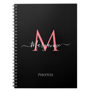 Girly Pink Personalized Monogram Black Notebook