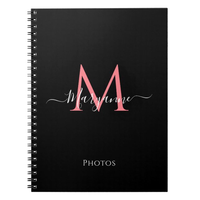 Girly Pink Personalized Monogram Black Notebook (Front)