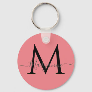 Girly Pink Personalized Monogram  Key Ring