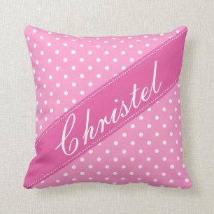 Girly pink pillow cushions with polka dots