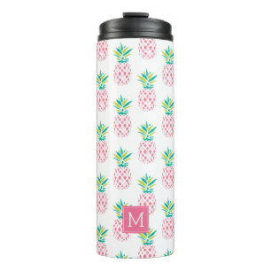 Girly Pink Pineapples Monogrammed Thermal Tumbler